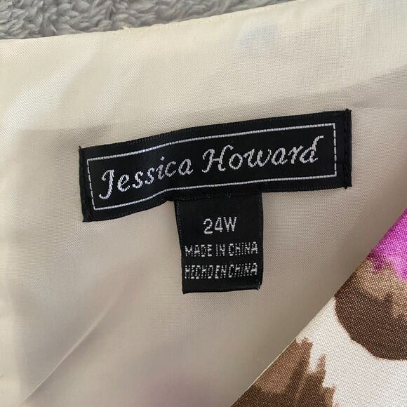 Jessica Howard Floral‎ Tea Midi Dress 24W Pockets Empire Waist Zip V Neck - Picture 3 of 10